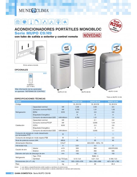 AIRE ACONDICIONADO PORTATIL MUNDOCLIMA MUPO-12-H9