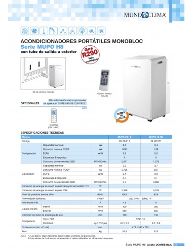 AIRE ACONDICIONADO PORTATIL MUNDOCLIMA MUPO-09-H8
