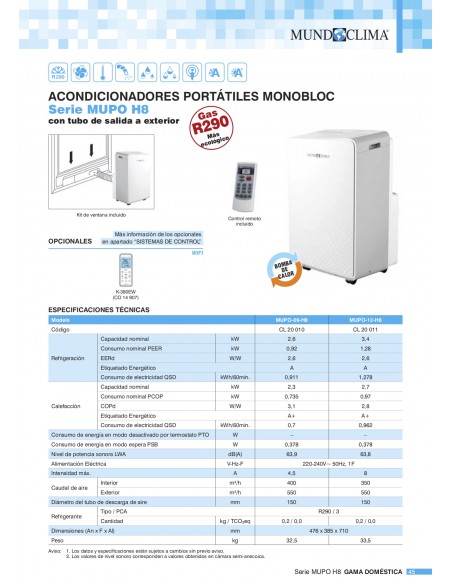 AIRE ACONDICIONADO PORTATIL MUNDOCLIMA MUPO-12-H8