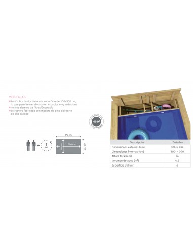 Piscina de madera Pool'n Box Junior 2x3