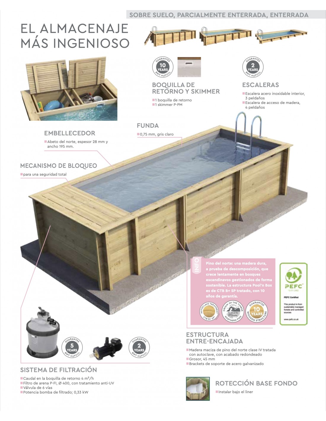 Piscina De Madera Pool'n Box Junior 370x240x70