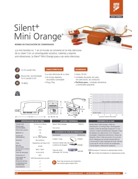 BOMBA DE CONDENSADOS ASPEN MINI ORANGE Silent+