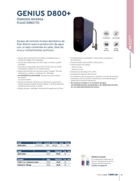 OSMOSIS INVERSA DOMESTICA ATH BWT GENIUS D800+
