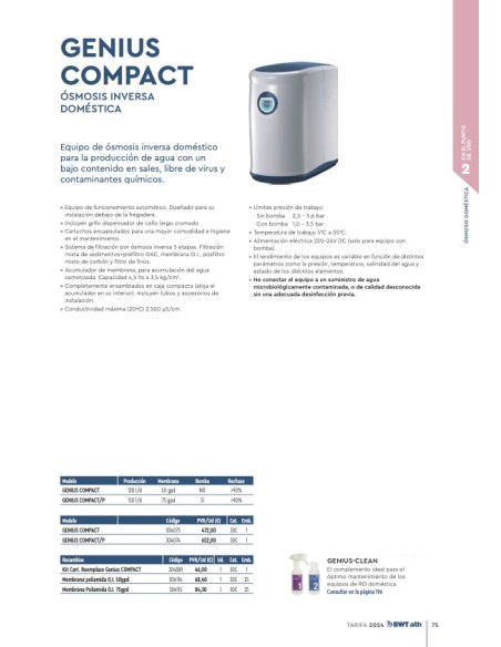 OSMOSIS INVERSA DOMESTICA ATH BWT GENIUS COMPACT PUMP