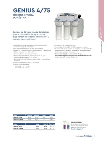 OSMOSIS INVERSA DOMESTICA ATH BWT GENIUS 4/75 PUMP